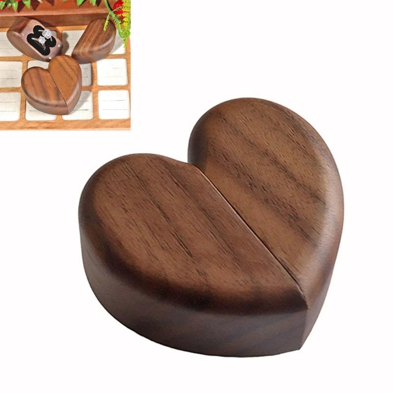 Eleganter Ringhalter aus Holz mit Magnetverschluss, sicher, kreatives Herzdesign, Naturholz, tragbar zur Schmuckaufbewahrung