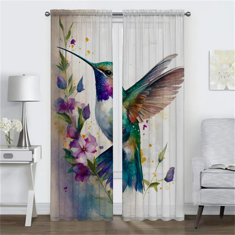 Bug Resistant Window Curtain Room Panel Hummingbird Birds Partition Halloween Decoration Tulle Bedroom Curtains Shades Polyester Washable Ready