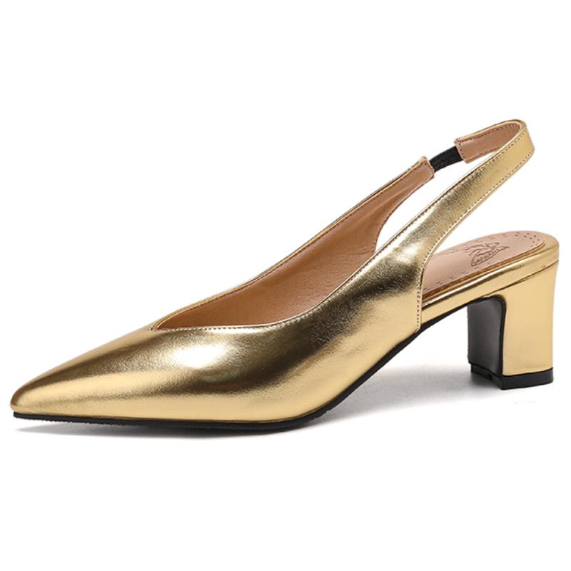 

Роскошные женские туфли на высоком каблуке, модные туфли-слингбэки золотого и серебряного цвета, на низком каблуке, для вечеринки, свадьбы, женские туфли-лодочки с острым носком, элегантные 2025 40 золотой