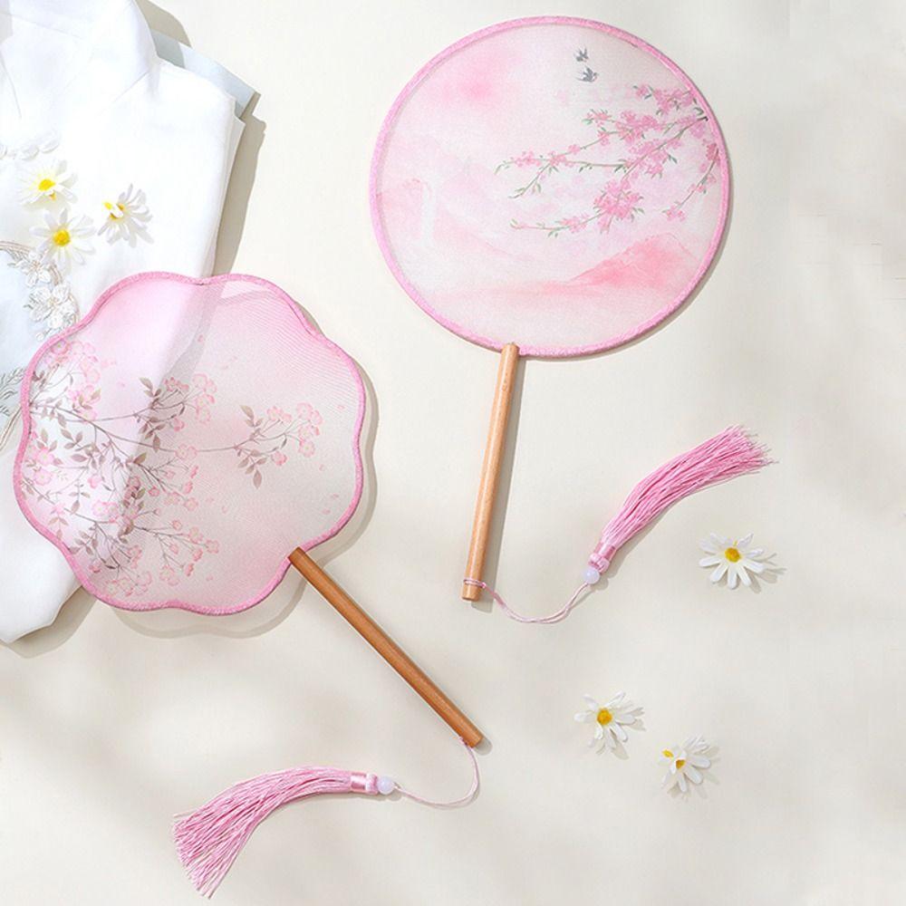 Handheld Embroidery Fan Tassels Silk Fan Classical Chinese Style Round Fan  Home Decor