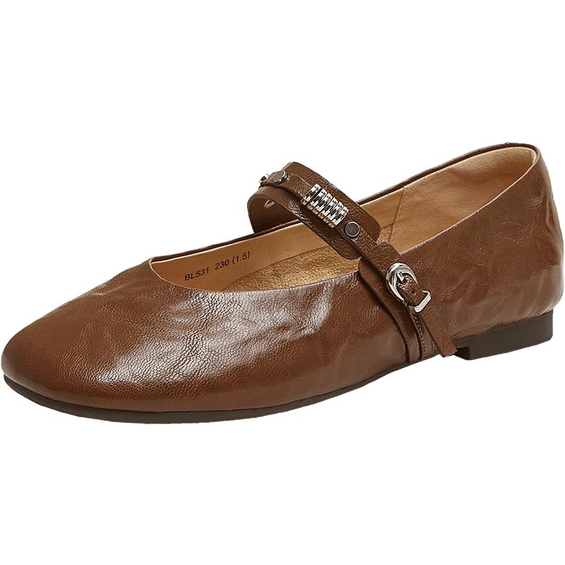 Women s Retro Buckle Mary Jane Ballet Flats 38