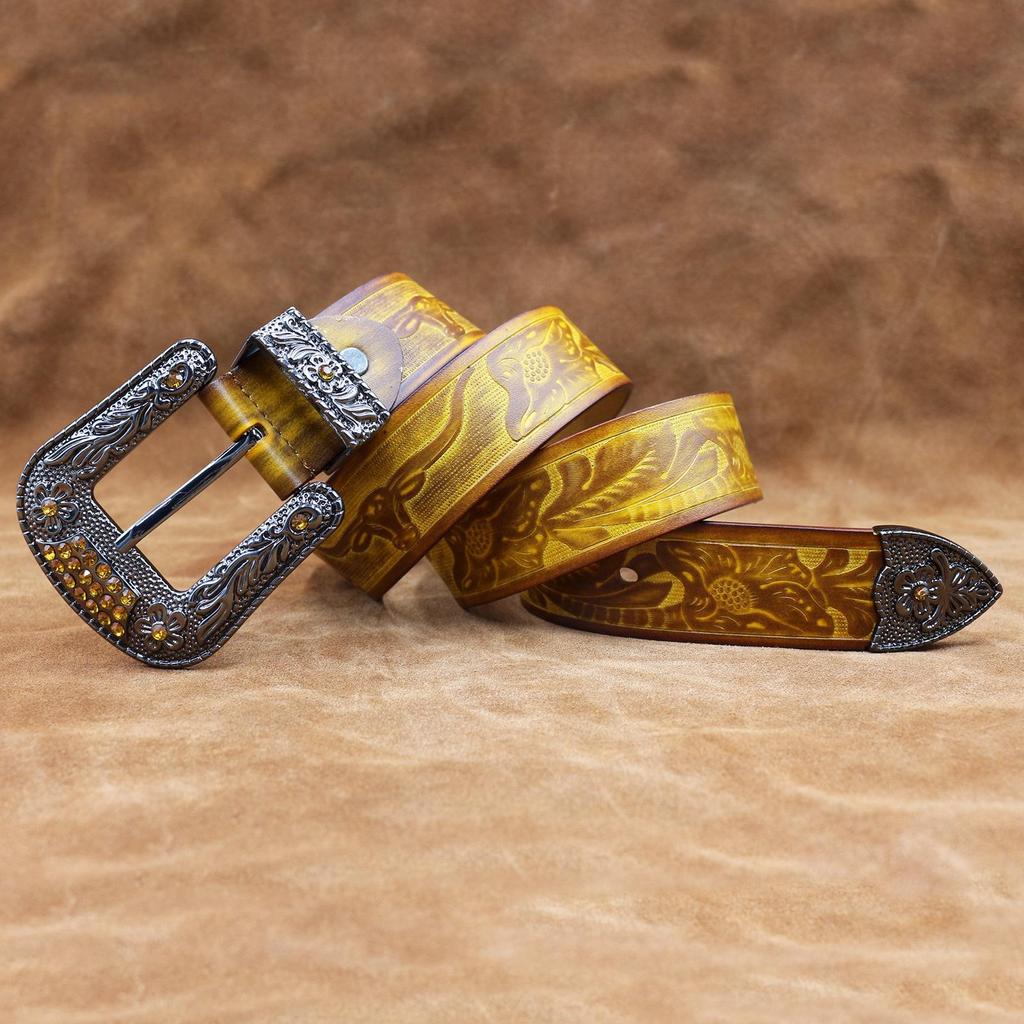 Men's and Women's Embossed Genuine Leather Belt with Simple Pin Buckle - Versatile & Decorative