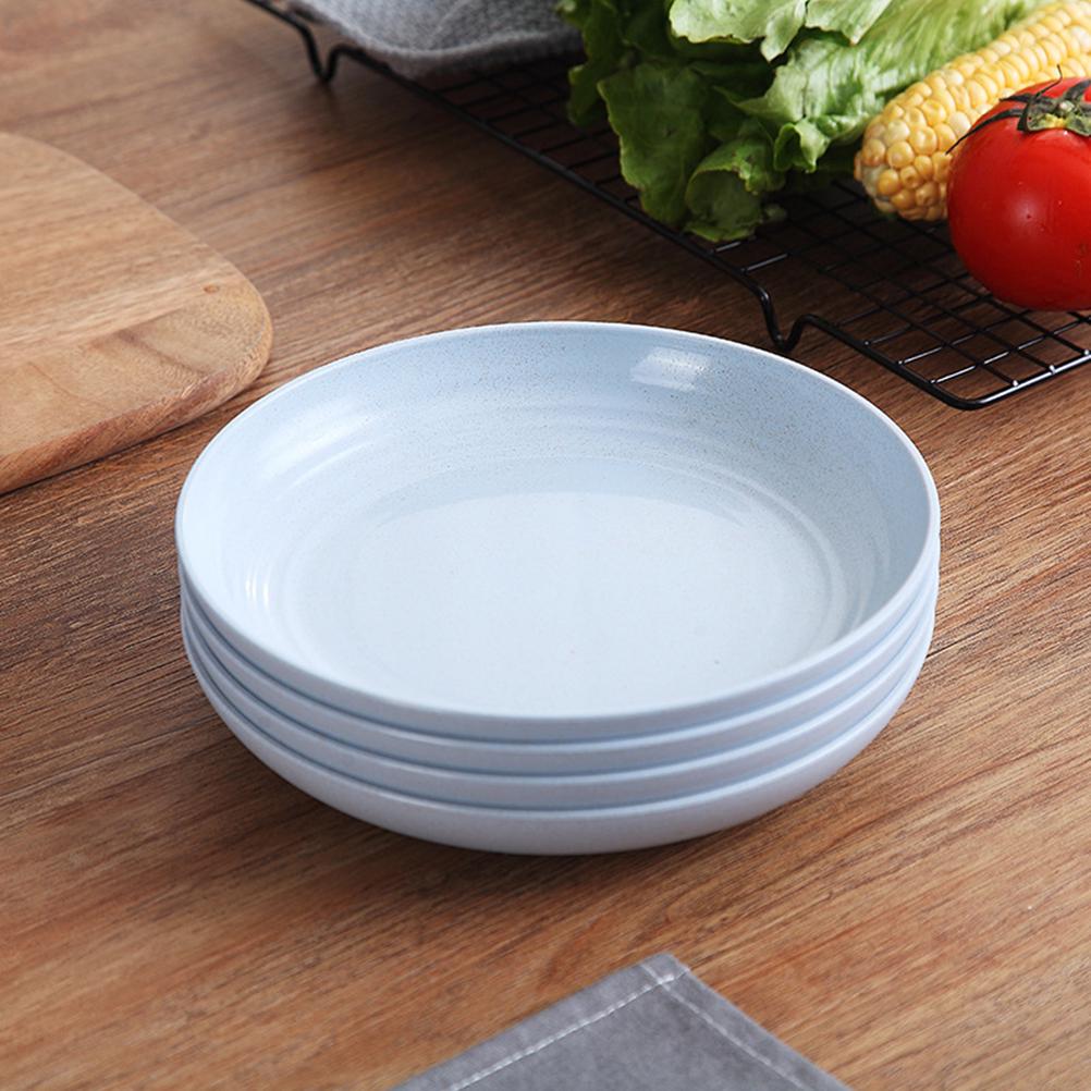 4Pcs Straw Dinner Plates Smooth Rim Shatter Resistant for Snack Salad Noodle Serving Round Wheat Platter for Home Restaurant Use