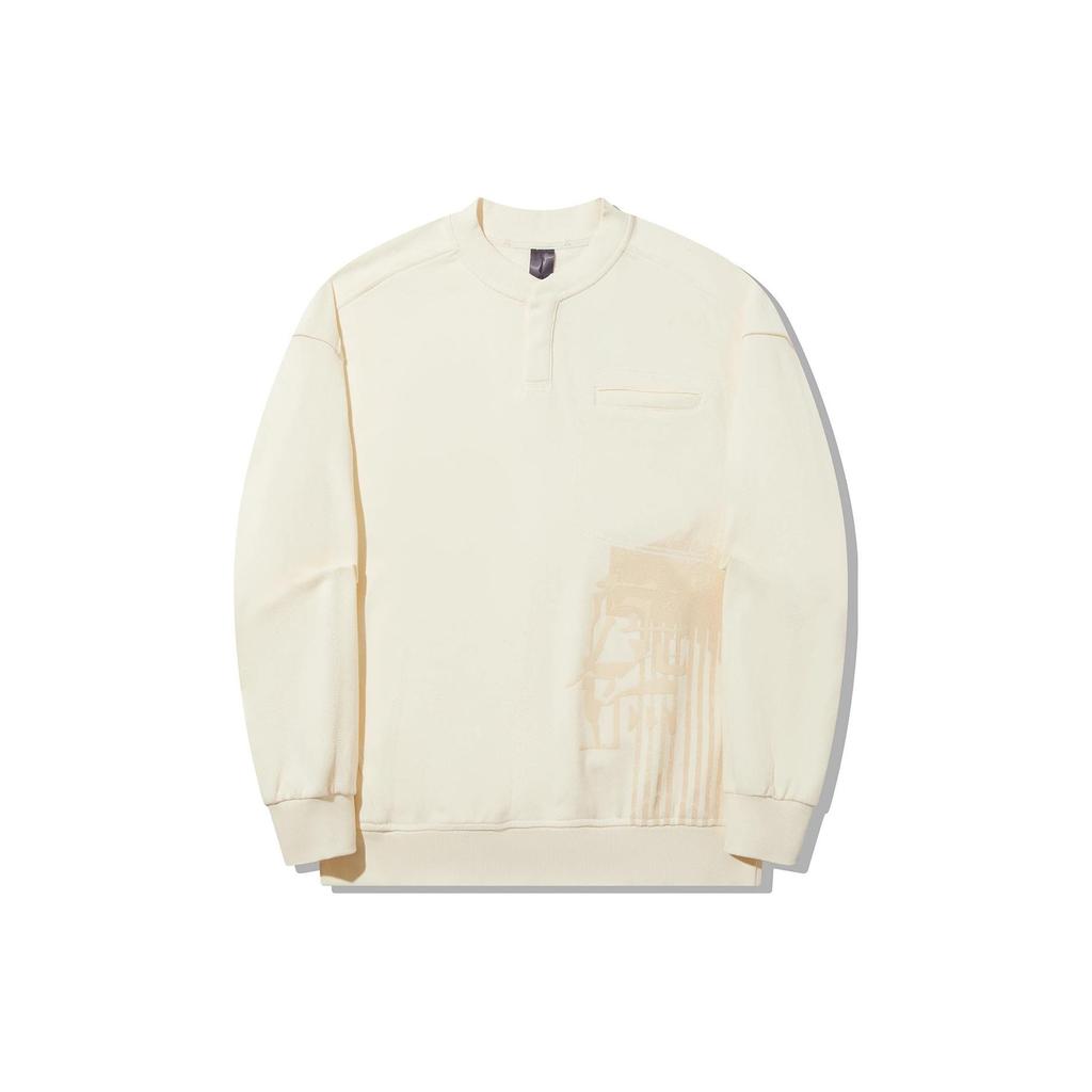 Li Ning X Jackie Chan Collaboration Kung Fu Series Solid Color Crew Neck Sweatshirt Men Sweatshirt Paper-White AWDT671-3