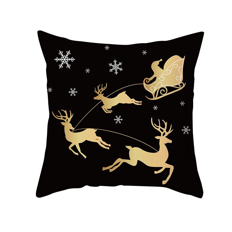 Christmas Pillow Case Black Gold Series Wish Peach Skin Printed Home Pillow Sofa Cushion