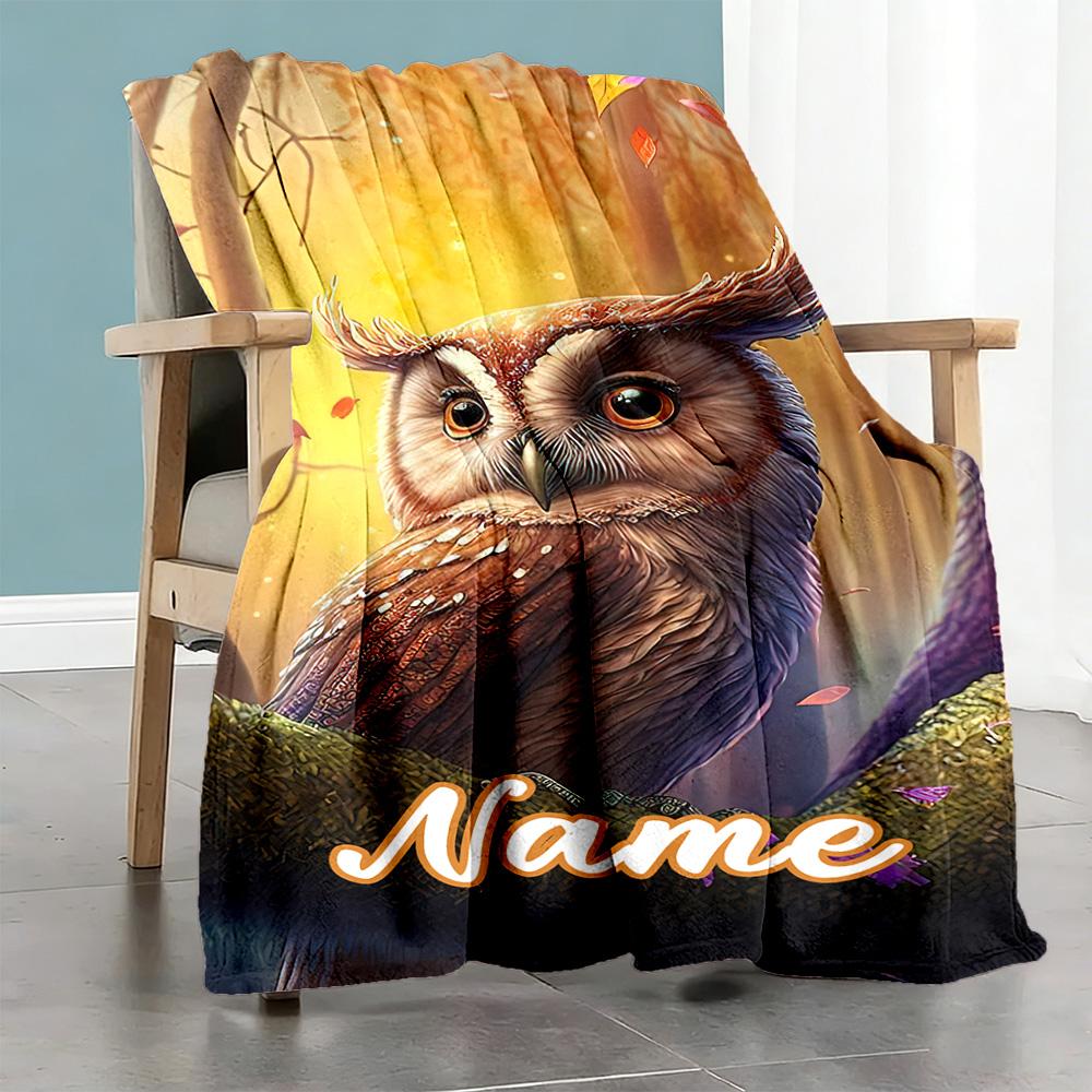 Owl Customize Text Blanket Throw Customizable Blanket Durable Comfort Throw For Livingroom Living Room Picnics Bed Four Seasons Universal