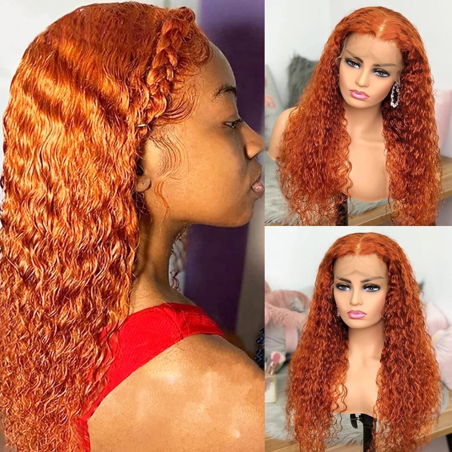 African women s lace synthetic wig orange long curly hair small curls