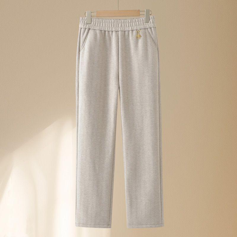 Women's High-Waist Elastic Stretch Pants - Winter Thickened, Loose Straight Fit for Middle-Aged & Elderly