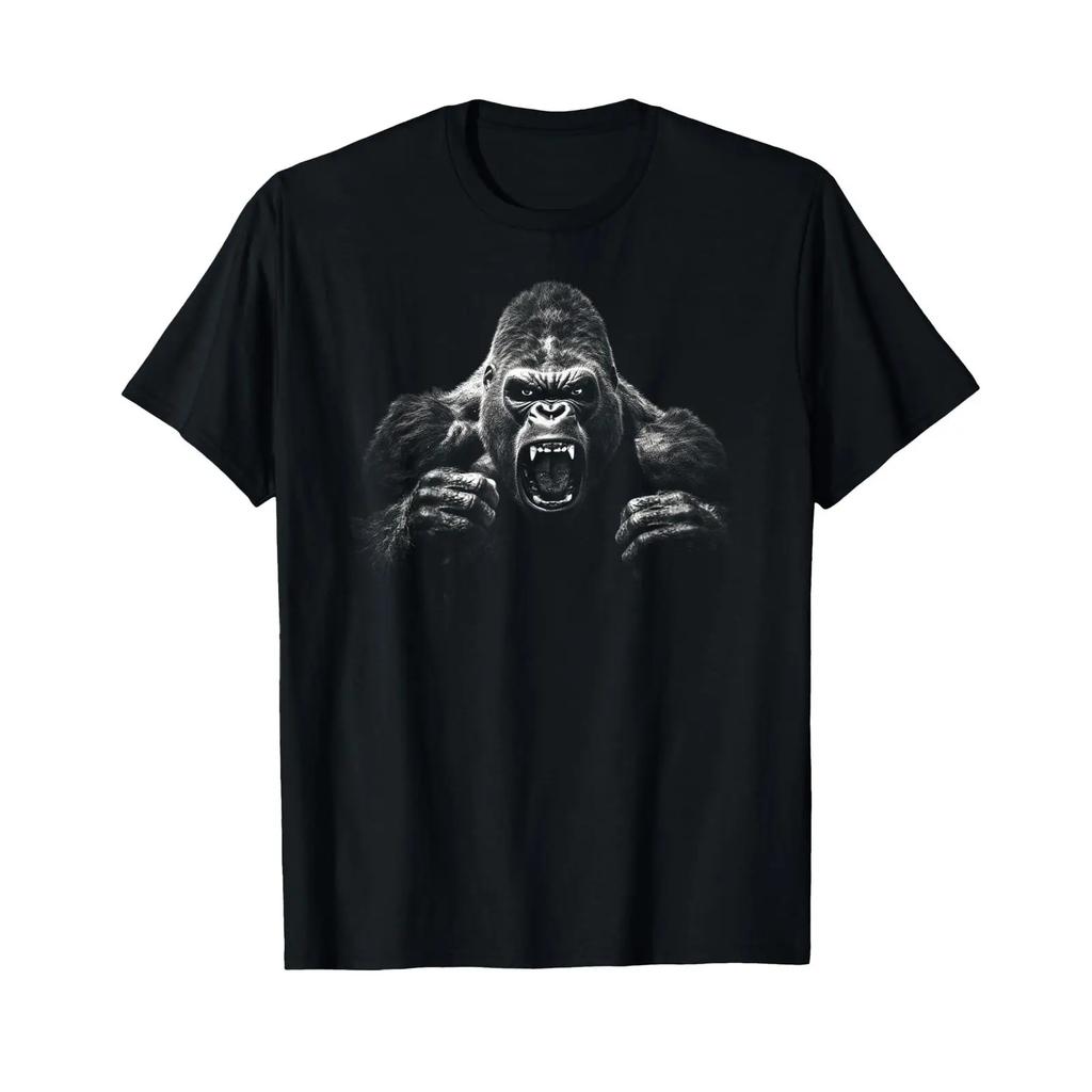 Gorilla Face Angry Growling Scary Silverback T Shirt Vintage Top For Everyday Wear Comfortable Soft Breathable Casual