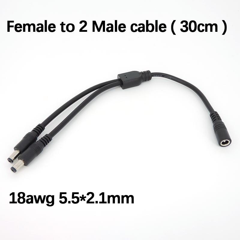

30 см DC 1 штекер-гнездо на 2-сторонний штекер-гнездо Разветвитель разъема питания 5,5x2,1 мм кабель питания для светодиодной ленты 18/24 AWG Female to 2 male