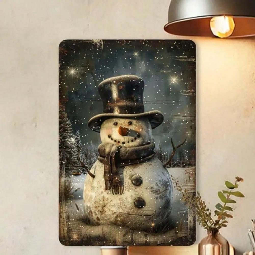 Vintage Snowman Metal Tin Sign Rustic Winter Wall Decor 8x12 Inch