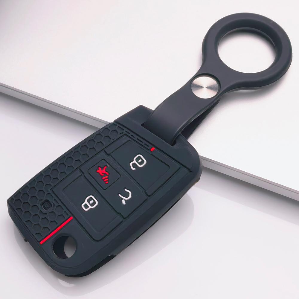 Silicone Folding Remote Key Sleeve for Volkswagen Golf 7 MK7 Tiguan MK2 Passat B8 with Keychain Anti Scratch Soft Silicone Flip Key Fob Protector чёрный