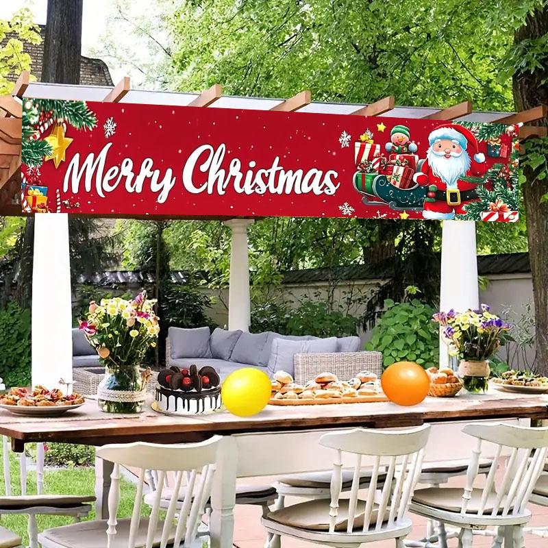 Festive Lawn Yard Merry Christmas Banner, Outdoor Holiday Welcome Porch Fence Decor