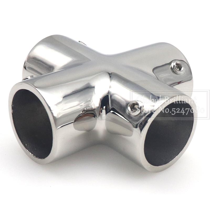 Boat Hand Rail Fittings 4 Way Cross Tube Pipe Connector Tee Joint for 7/8" 1" Tube Heavy Duty Marine Grade 316 Stainless Steel