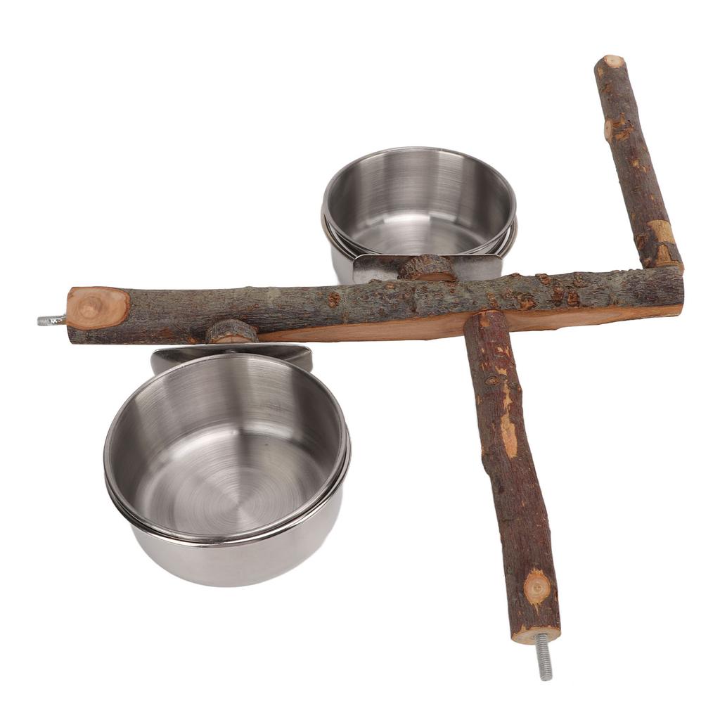 Drewniany stojak z miską ze stali nierdzewnej Zestaw podajnika dla ptaków Stojak na karmę