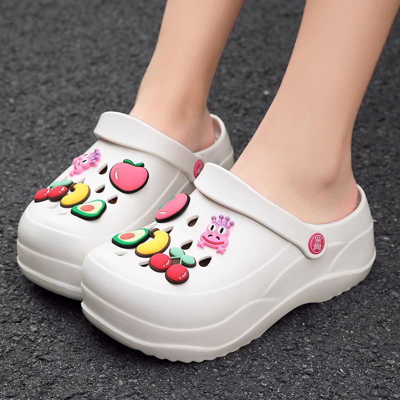Women's 7CM Height-Increasing Cute Cartoon Clog Sandals - Lightweight, Breathable, Closed-Toe Beach Slippers