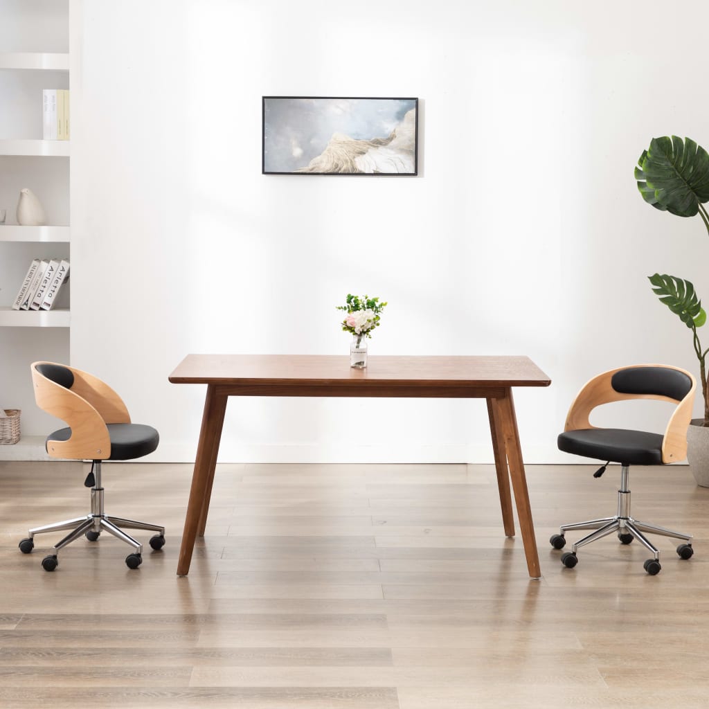 Swivel Office Chair Black Bentwood and Faux Leather