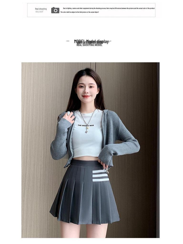 Women's Summer High Waist Pleated Mini Skirt - Striped A-Line College Style