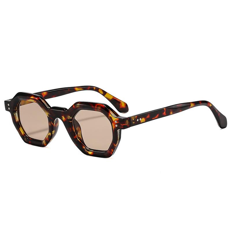 Fashion Polygon Small Square Women Sunglasses Retro Rivets Men Leopard Shades UV400 2025 Trending Blue Purple Sun Glasses