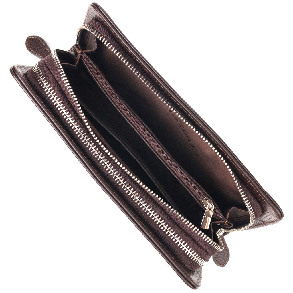 Spacious Men's Purse with Two Compartments Made of Genuine Grained Leather CANPELLINI 21569 Brown