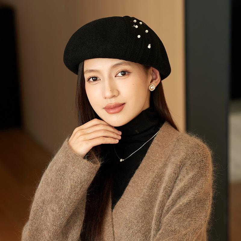 Wool Beret Women'S Face Small Hat Women'S Autumn And Winter Big Head Circumference Fashion Versatile Octagonal Hat