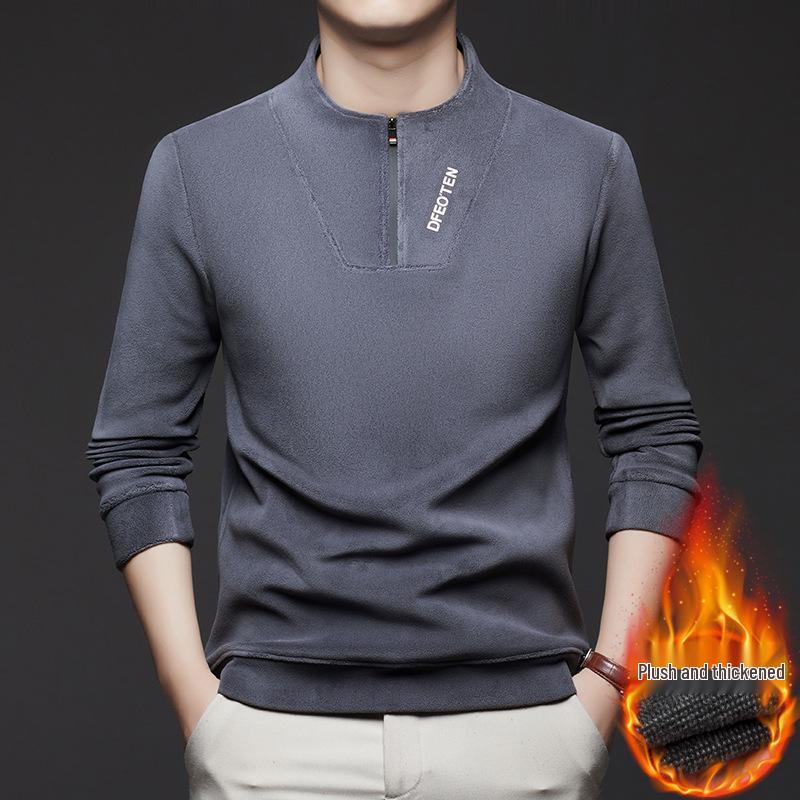 Men's Plush Half-Zip Stand Collar Fleece Sweatshirt for Autumn/Winter