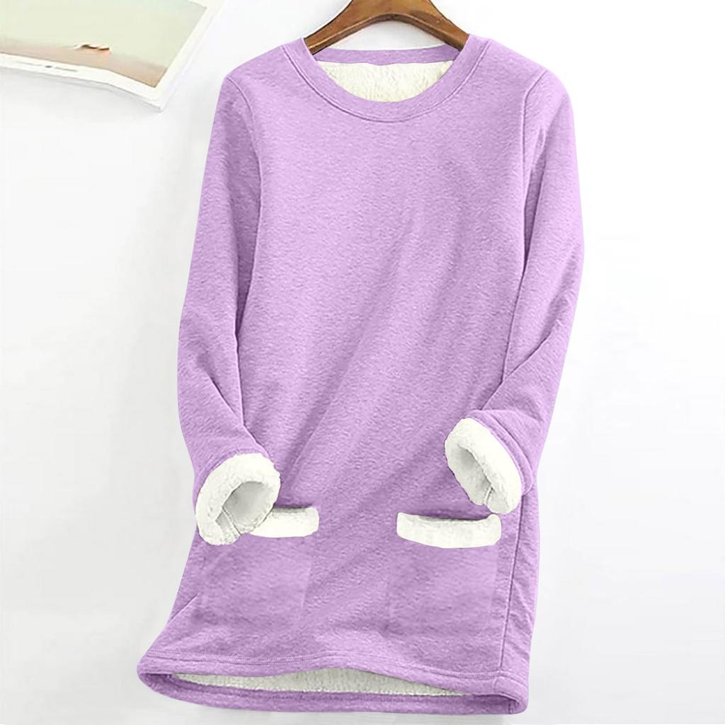 Women Christmas Thick Fleece Printing Sweatshirt Warm Underwear Top