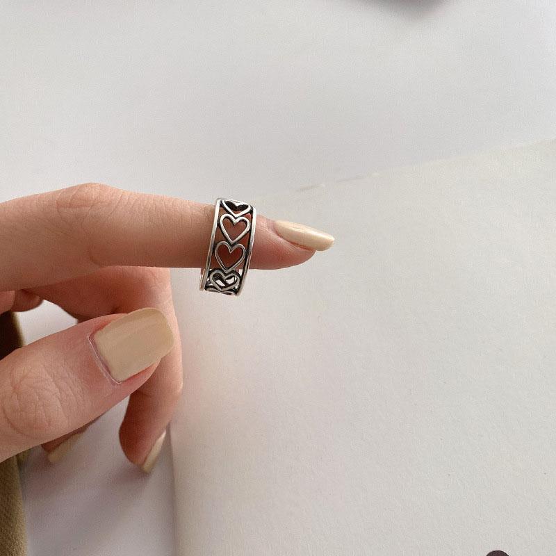 ANENJERY Fashion Retro Hollow Love Heart Vintage Ring for Women Open Finger Ring Jewelry Party Gifts