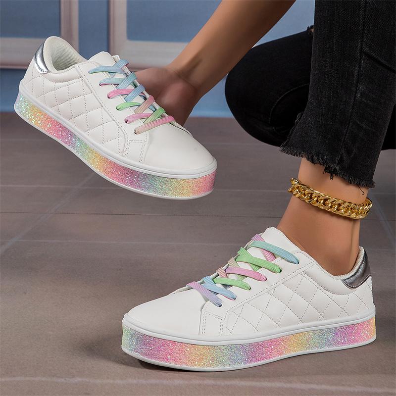 Rainbow Skateboard Shoes Fashion Women Flat Sneakers Hot Sale Woman Leather Casual Sneaker Designer Comfy Outdoor Walking Shoes