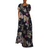 Women Round Neck Half Sleeve Flower Print Robes Style  Kaftan Loose Long Dress