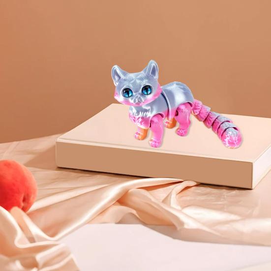 3D Printed Cat Figurine Movable Joints Cat Figure Articulated Animal Model Toy Home Office Bookshelf Desktop Decoration Ornament