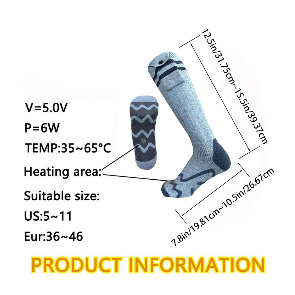 USB Heated Socks with 4 Heating Levels, Electric Foot Warmer for Men & Women in Skiing, Hiking & Winter Work