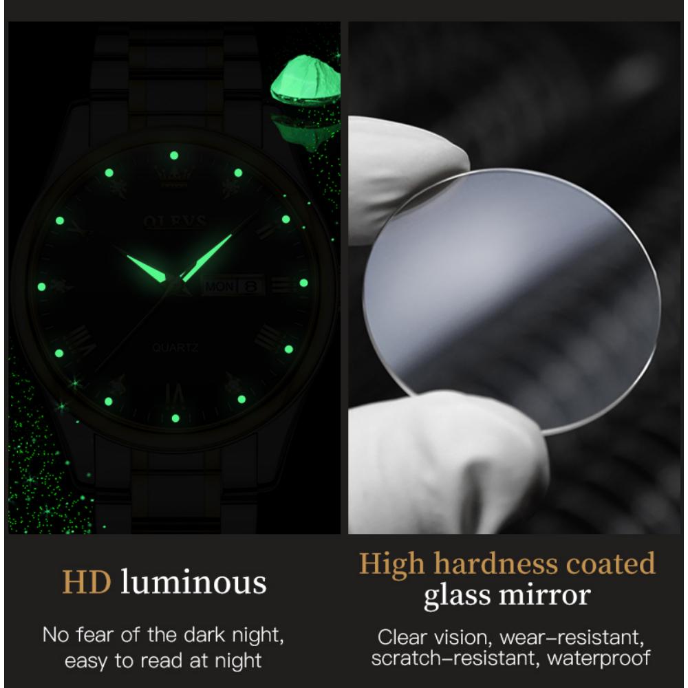OLEVS Nouvelle montre d'affaires et de loisirs en or avec diamants Montre à quartz Montre d'affaires étanche et lumineuse pour homme