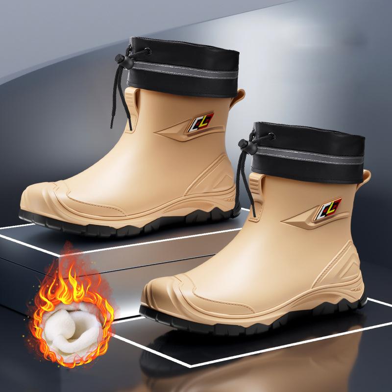 New Men Riding Rain Boots Plus Cotton Warm Non-slip Waterproof Shoes Mid-tube Work Shoes Rain Boots Motorcycle Protective Boots