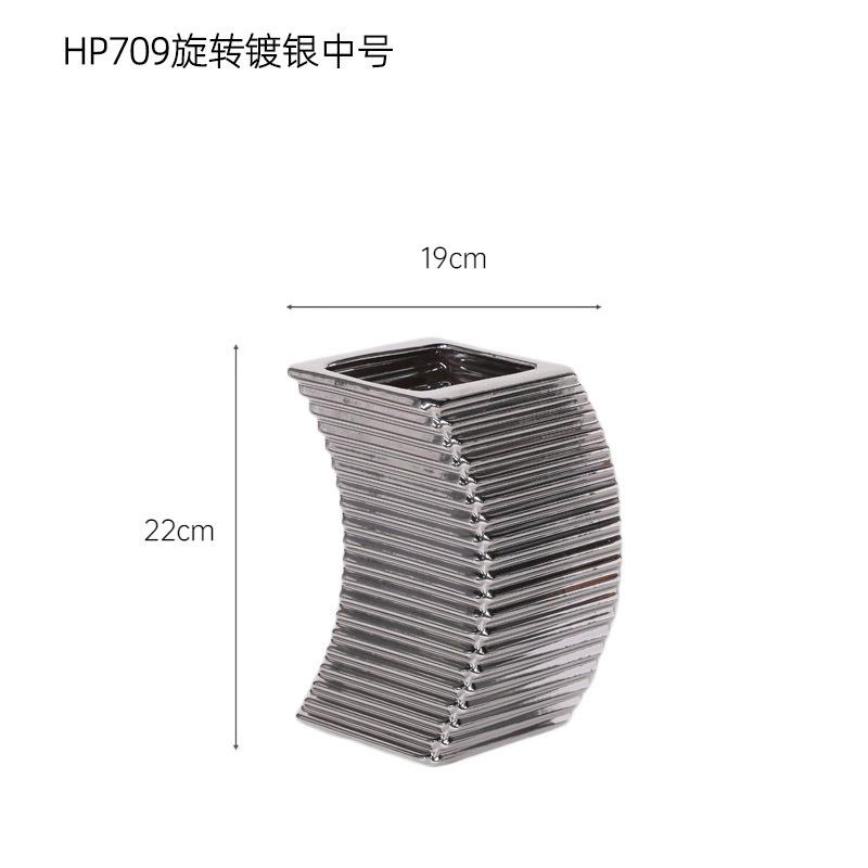 Silber Geometrische Keramikvase Gestreifte Treppe Blumenvase Florale Accessoires Blumentopf Heimdekorationszubehör Vasen