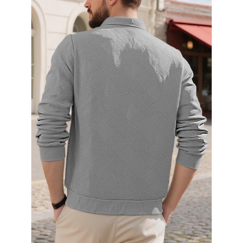 Men S European Size Jacquard Long Sleeve Turn Down Collar Casual Sweatshirt