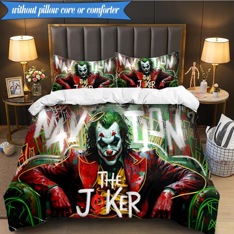 3PCS Clown Bedding Set Duvet Cover Closure Includes 1 Duvet Cover & 2 Pillowcases for All Seasons Bedroom Decor Christmas Fan gifts