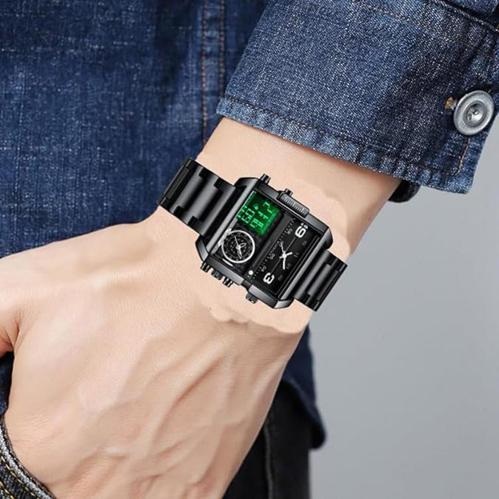BINBOND Fashion Square Big Dial Wristwatch Three Display Quartz Watch for Men Multifunctional Sports Clock Male Wristwatch