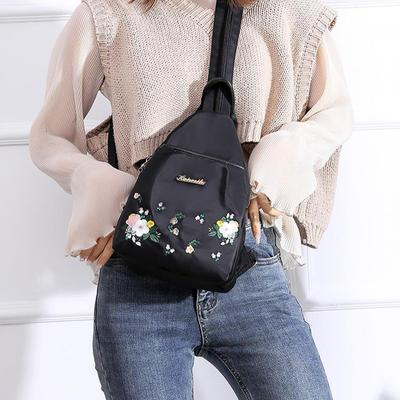 Small Embroidered Backpack for Women Casual Shoulder Bags Oxford Chest Backpacks Simple Travel Backpack