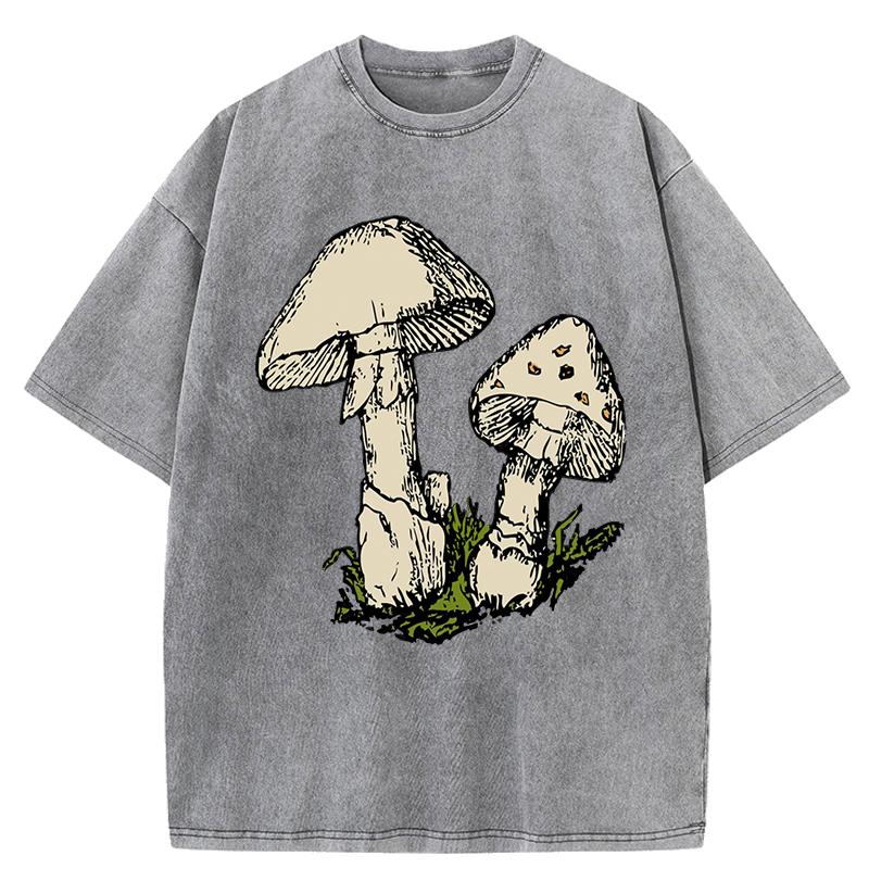 Cartoon Mushrooms Print Womens Washed T Shirt Cotton Y2K T-Shirt Oversized Casual Short Sleeves Summer Streetwear