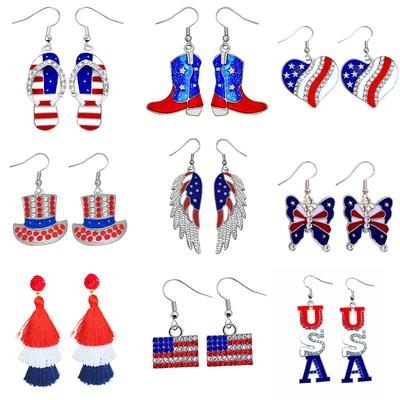 Independence Day Earrings USA Wings Butterfly Diamond Boots Drip Pendant Earrings Wholesale