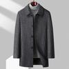 Men's Thickened Woolen Coat with Cotton Padding, Classic Striped Outerwear for Middle-Aged & Elderly, Dad's Style for Autumn/Winter.