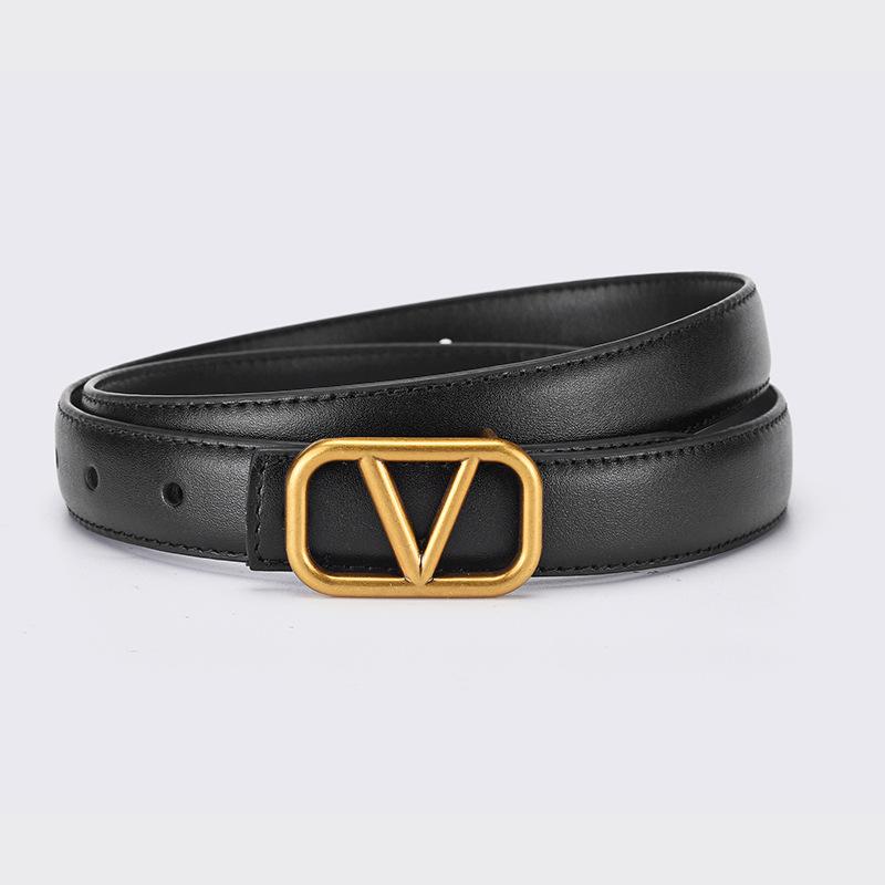Wholesale belt women's women's first layer cowhide leather V-shaped alloy smooth buckle belt fashionable and versatile