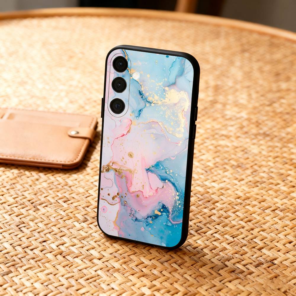 G-Glitter Art Marble Pattern Phone Case For Samsung  A73,72,71,A52,51,40,41,A22,A32,31,A13, Soft Black Shell