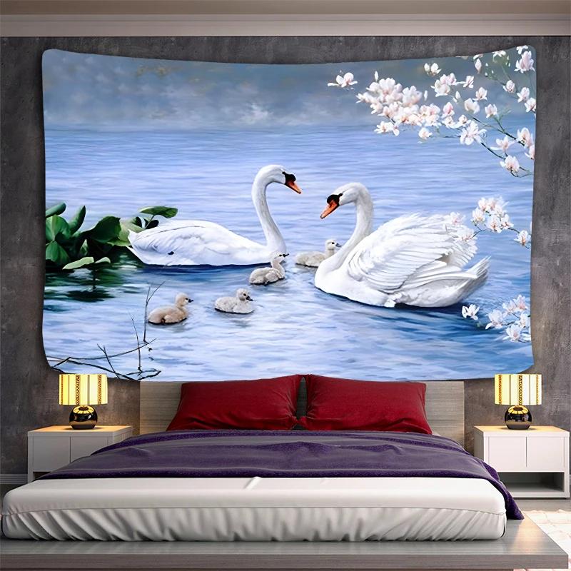 Swans Couples Tapestry Animals Birds Tapestry Romantic Aesthetic Love Tapestry Wall Hanging for Bedroom Living Room Dorm Decor
