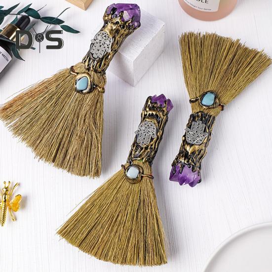 Halloween Faux Amethyst Besen Figurine Handgemachte Healing Stein Gefälschte Kristall Mini Hexe Besen Dekoration Ornament Festival Geschenk