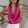 Europese & Amerikaanse Dames Satin Zijde Geplooide Mouwloze Top voor Herfst