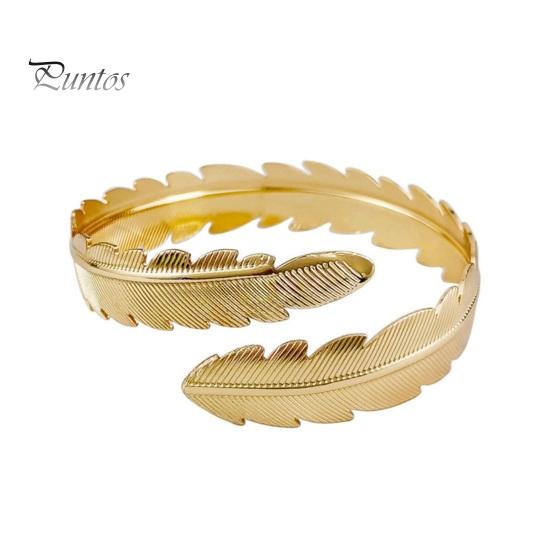 

Увеличенный браслет на верхнюю руку, металлический браслет в форме листьев с перьями, повязка на руку, манжета, открытая регулируемая женская браслет на руку для девочек, ювелирное изделие, подарок золотистый