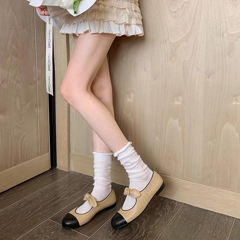 Sheepskin version of the same style, Princess Nini, Xiaoxiangfeng, round head bow, ballet shoes, single shoes, women's Mary Jane shoes