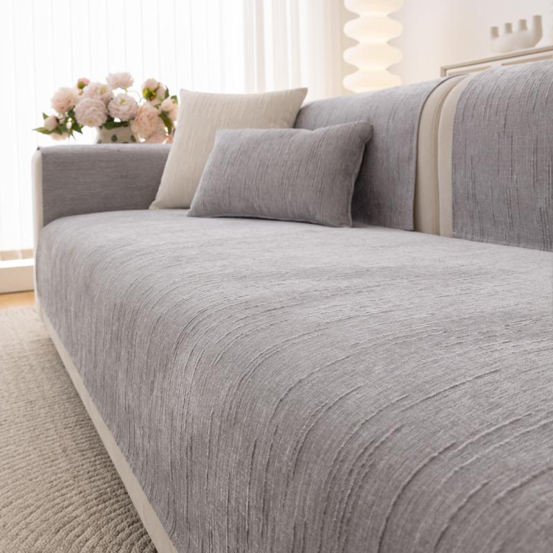 Forenklet Solid Tykk Sklisikker Chenille Sofatrekk Geometrisk Linjedesign Universalt Sofaputetrekk Fire Årstider